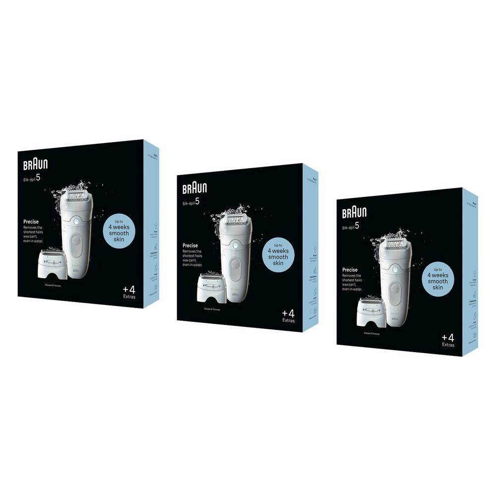 Braun Silk-epil 5 Epilator with 4 Extras, Grey Pack of 3