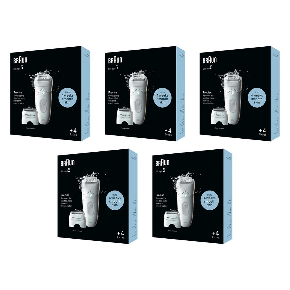 Braun Silk-epil 5 Epilator with 4 Extras, Grey Pack of 5