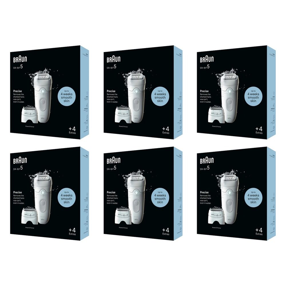 Braun Silk-epil 5 Epilator with 4 Extras, Grey Pack of 6