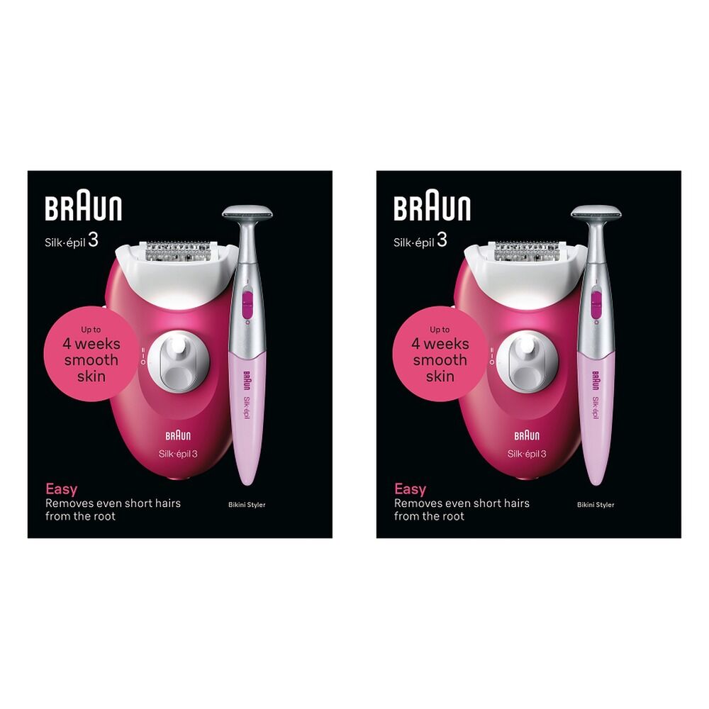 Braun Silk-epil 3 Epilator with Bikini Trimmer, Ruby Pack of 2