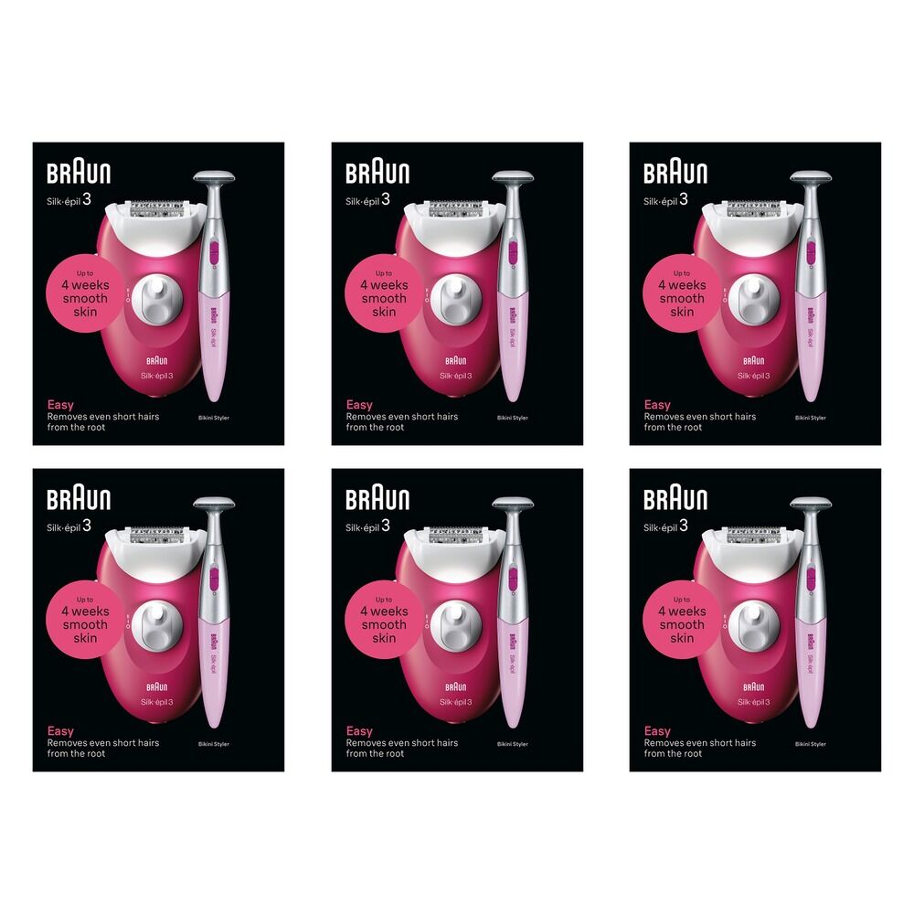 Braun Silk-epil 3 Epilator with Bikini Trimmer, Ruby Pack of 6