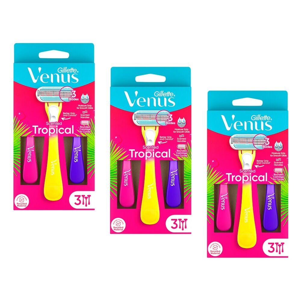Gillette Venus Tropical Scented Women's Disposable Razor 3 Pack Bundle of 3