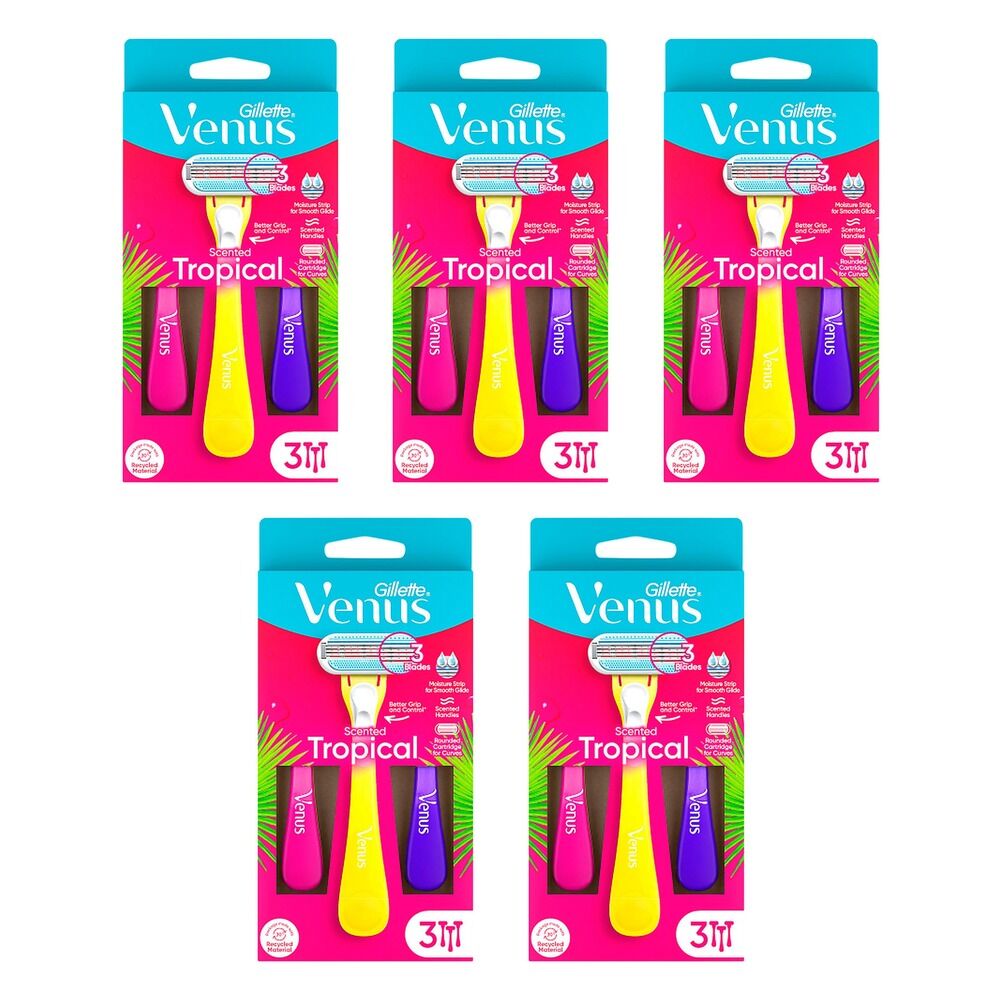 Gillette Venus Tropical Scented Women's Disposable Razor 3 Pack Bundle of 5
