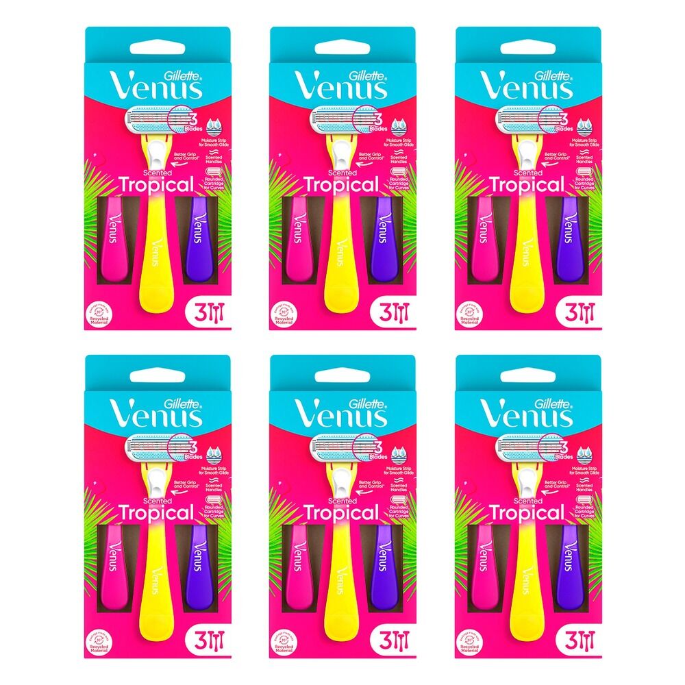 Gillette Venus Tropical Scented Women's Disposable Razor 3 Pack Bundle of 6