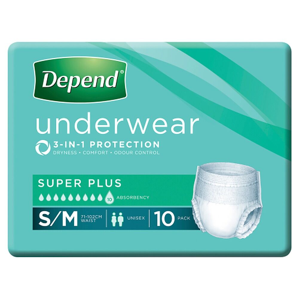 Depend Incontinence Underwear Unisex Super Plus Small/Medium 10 Pack x 4