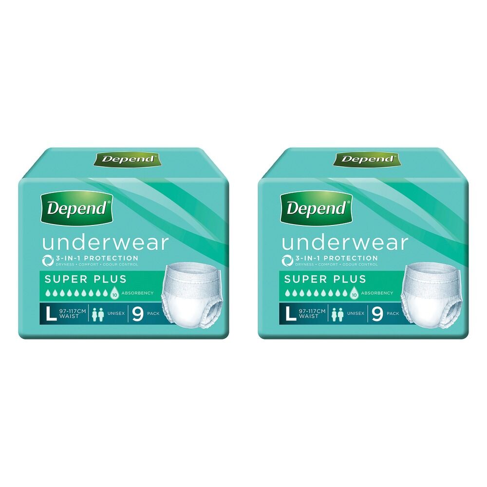Depend Incontinence Underwear Unisex Super Plus Large 9 Pack x 4 Bundle of 2