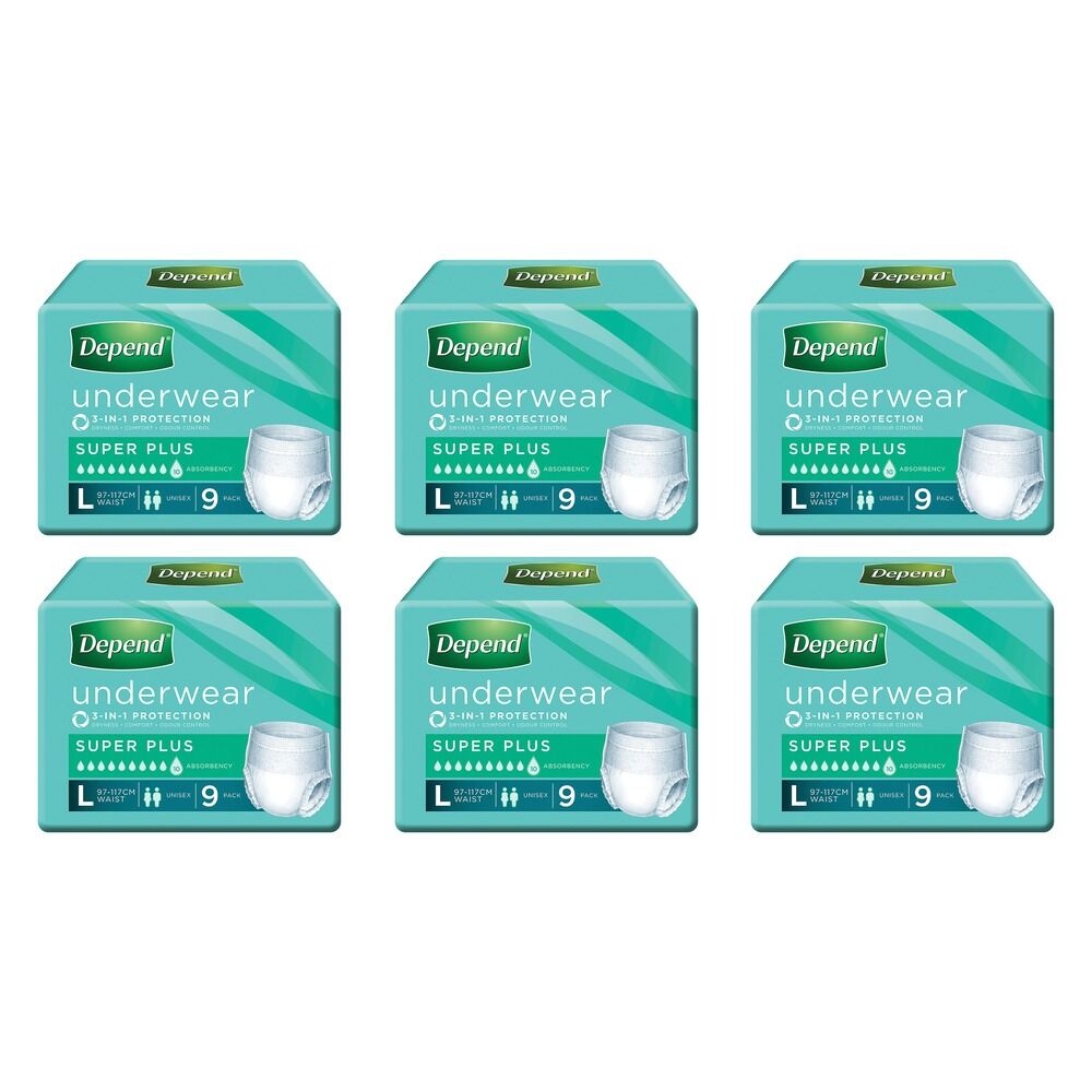Depend Incontinence Underwear Unisex Super Plus Large 9 Pack x 4 Bundle of 6