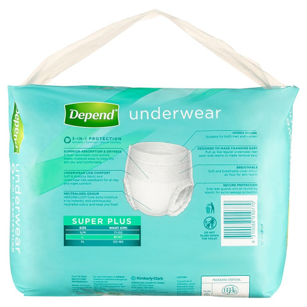 Depend Incontinence Underwear Unisex Super Plus Large 9 Pack x 4