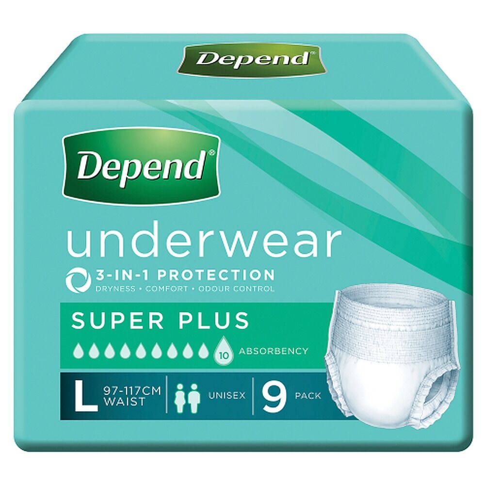 Depend Incontinence Underwear Unisex Super Plus Large 9 Pack x 4