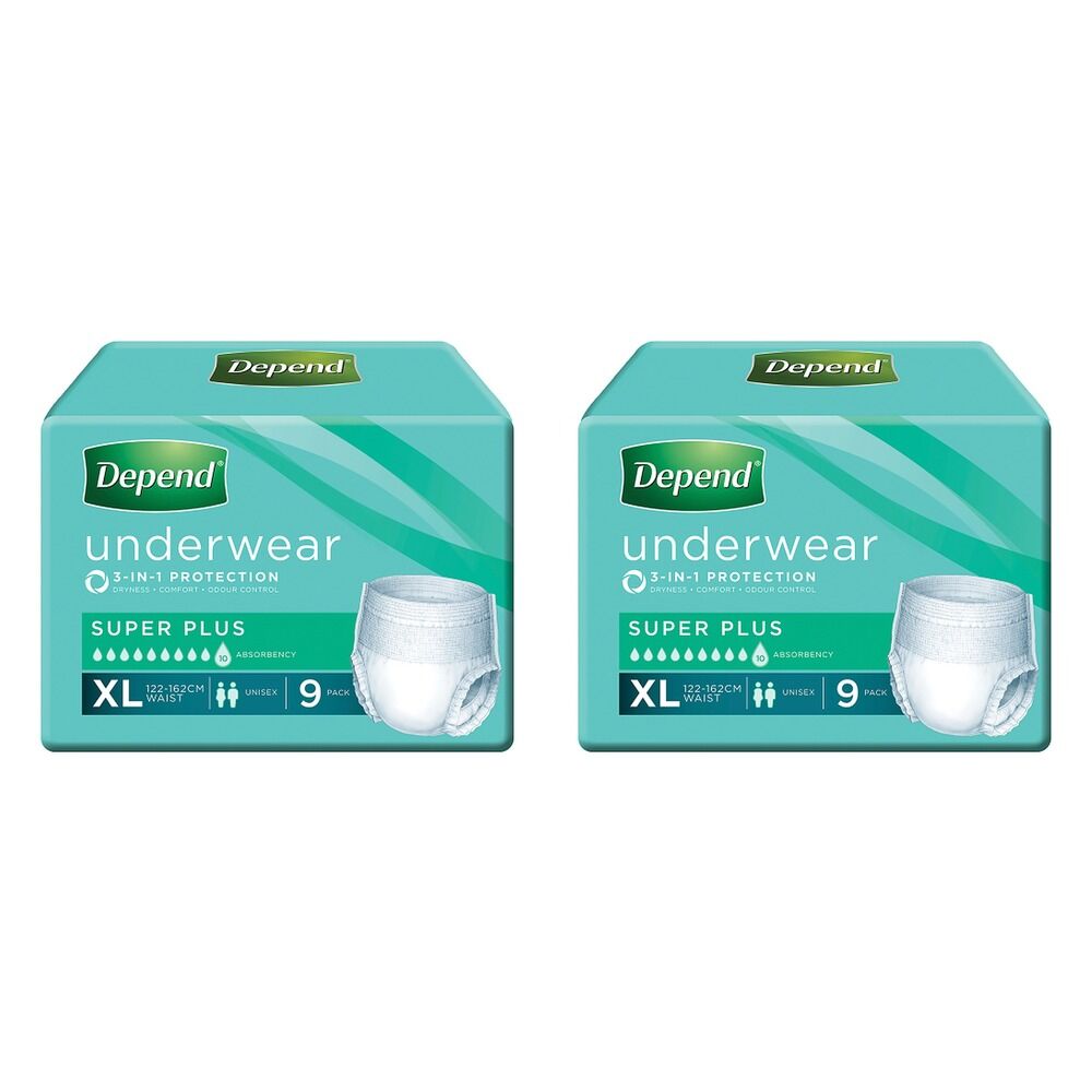 Depend Incontinence Underwear Unisex Super Plus Extra Large 9 Pack Bundle of 2