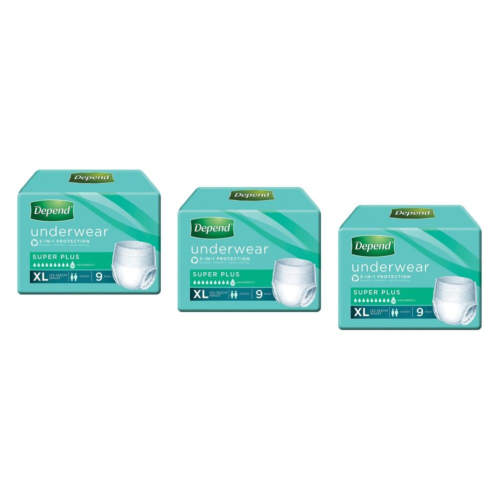 Depend Incontinence Underwear Unisex Super Plus Extra Large 9 Pack Bundle of 3