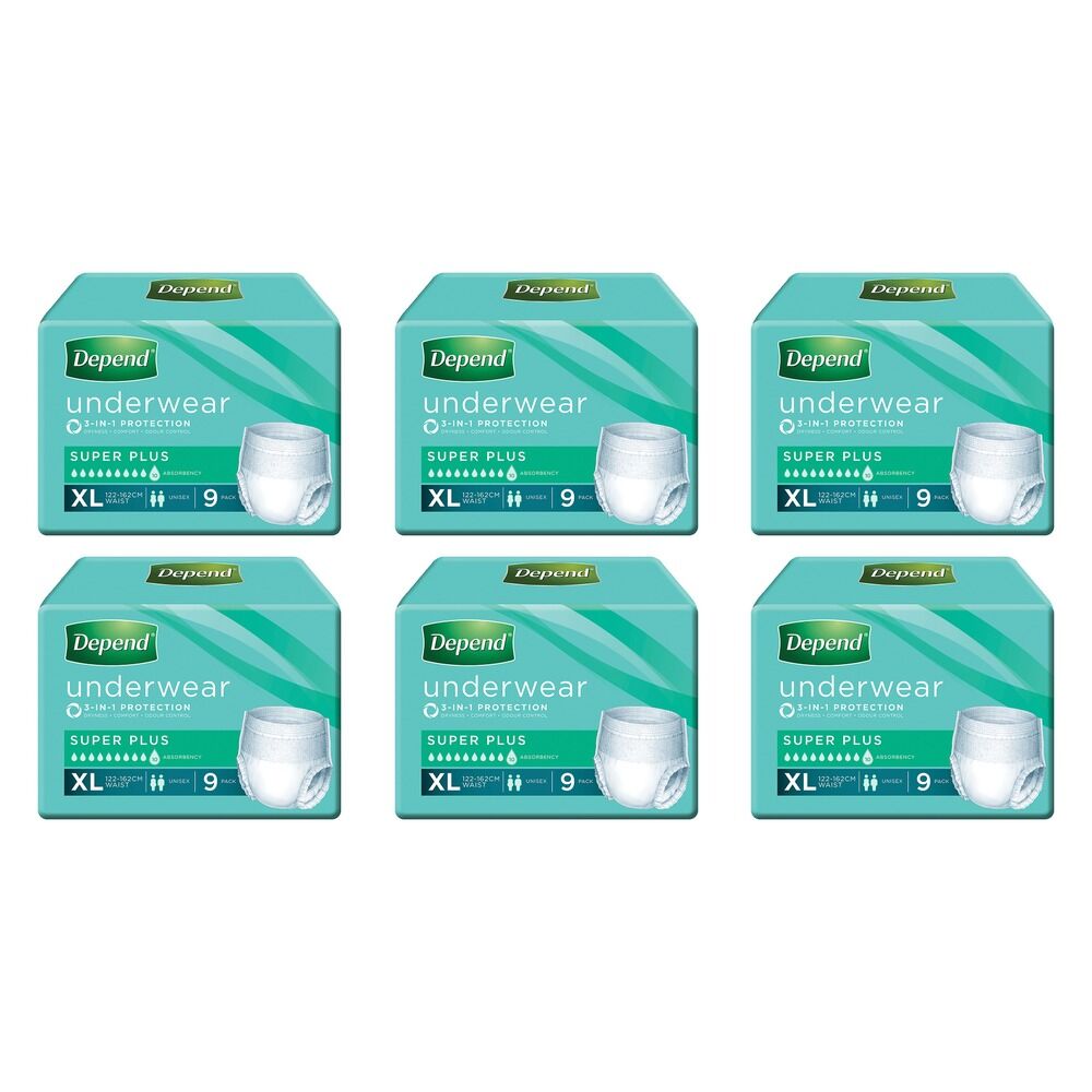 Depend Incontinence Underwear Unisex Super Plus Extra Large 9 Pack Bundle of 6