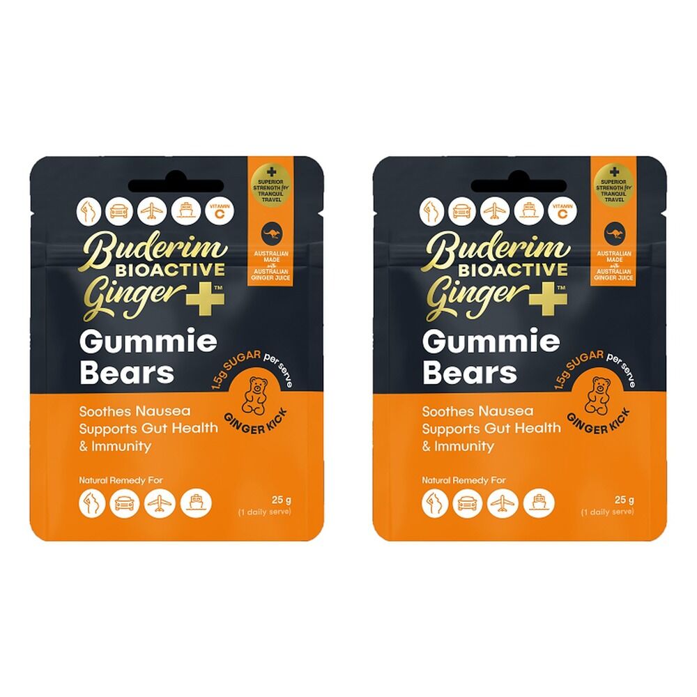 Buderim Bioactive Ginger Plus Gummie Bears 25g Snack-pack Bundle of 2