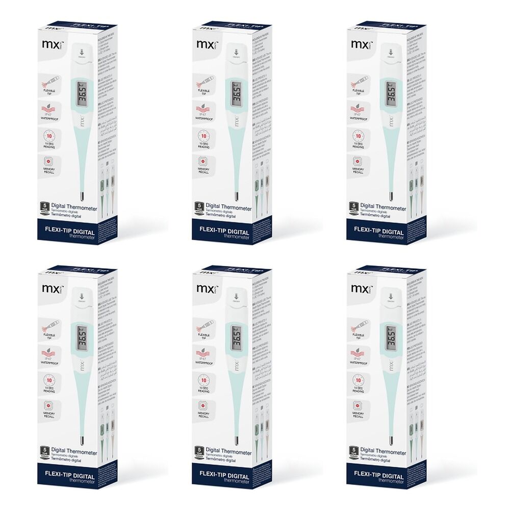 Medinox Thermometer Digital Flexi-Tip Powder Blue Pack of 6