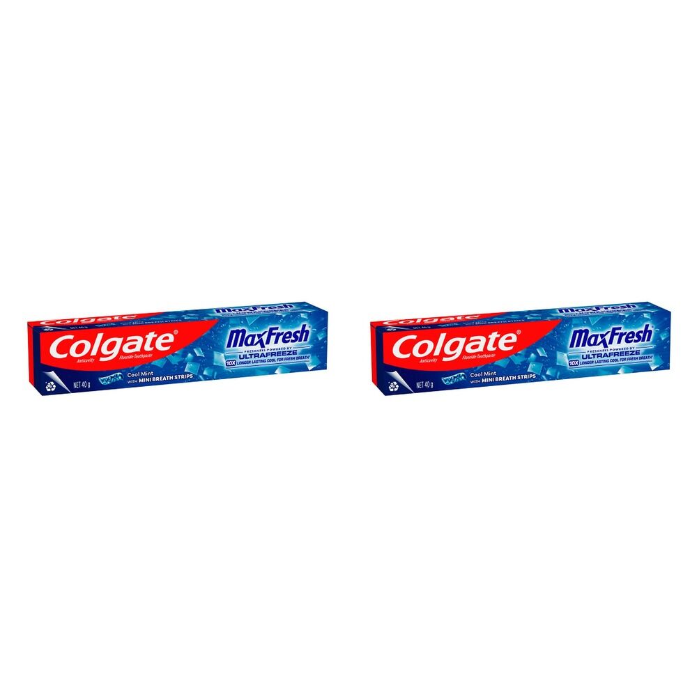 Colgate Max Fresh Cool Mint Toothpaste with Mini Breath Strips 40g Pack of 2