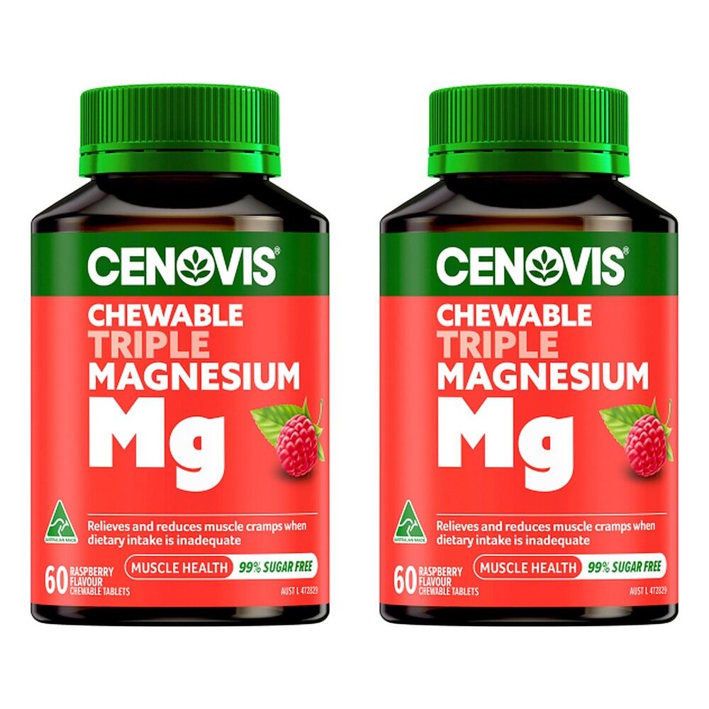 Cenovis Chewable Triple Magnesium Raspberry 60 Chewable Tablets Pack of 2