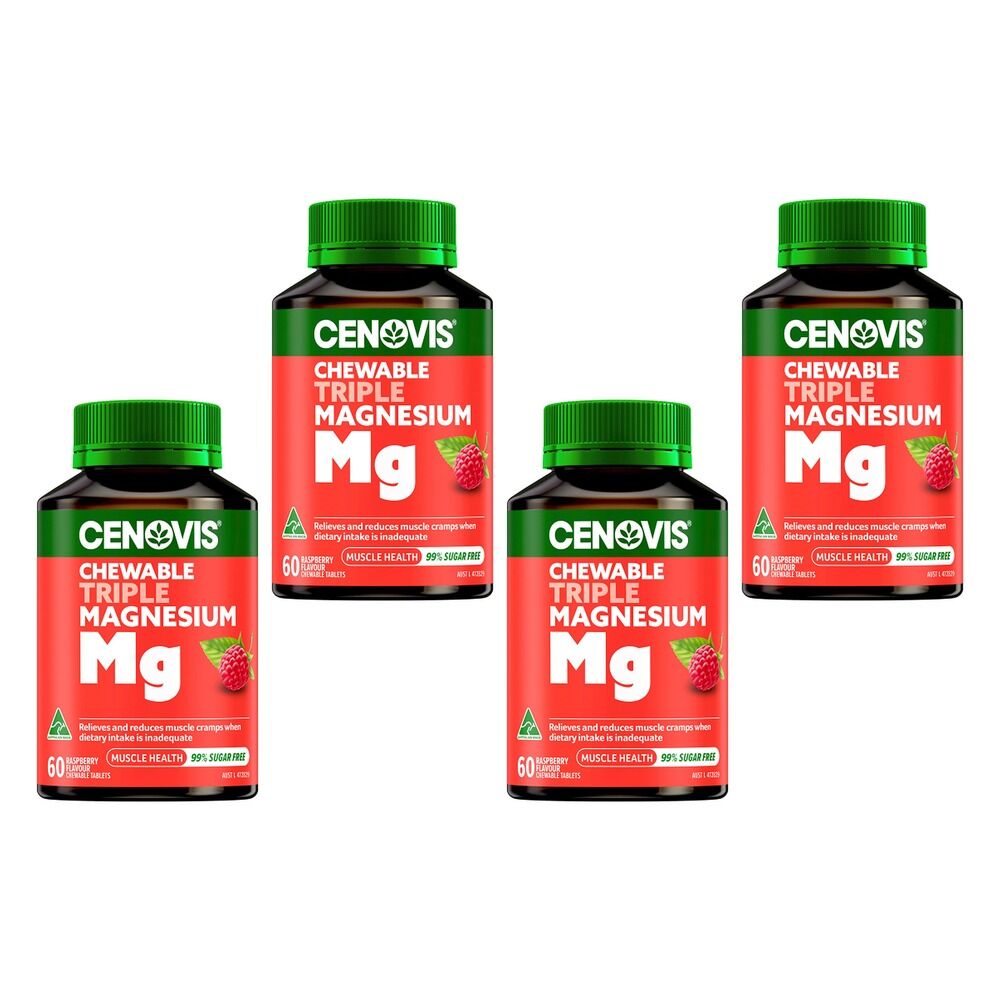 Cenovis Chewable Triple Magnesium Raspberry 60 Chewable Tablets Pack of 4