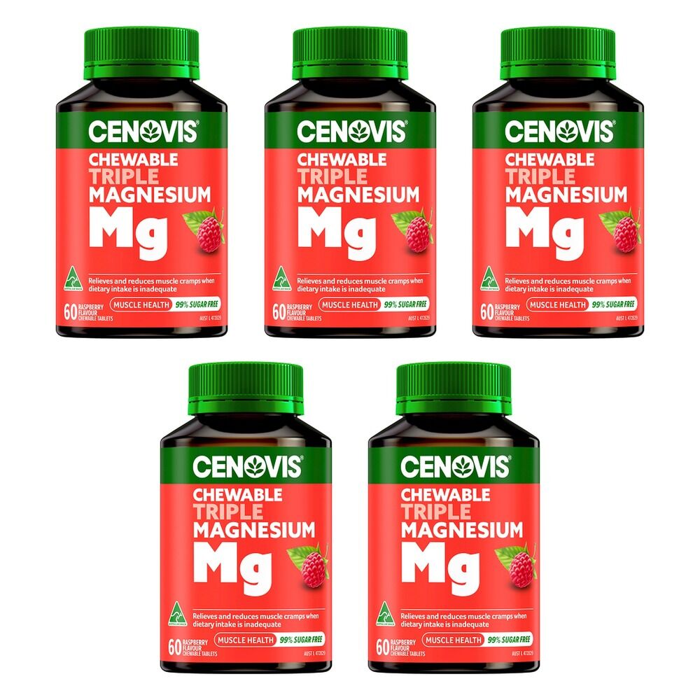 Cenovis Chewable Triple Magnesium Raspberry 60 Chewable Tablets Pack of 5