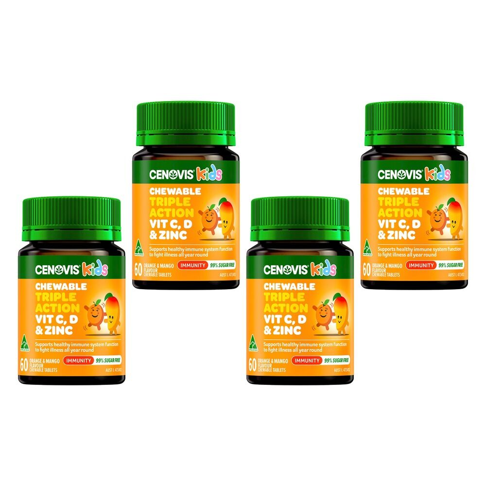 Cenovis Kids Chewable Triple Action Vit C, D & Zinc Orange & Mango 60 Pack of 4