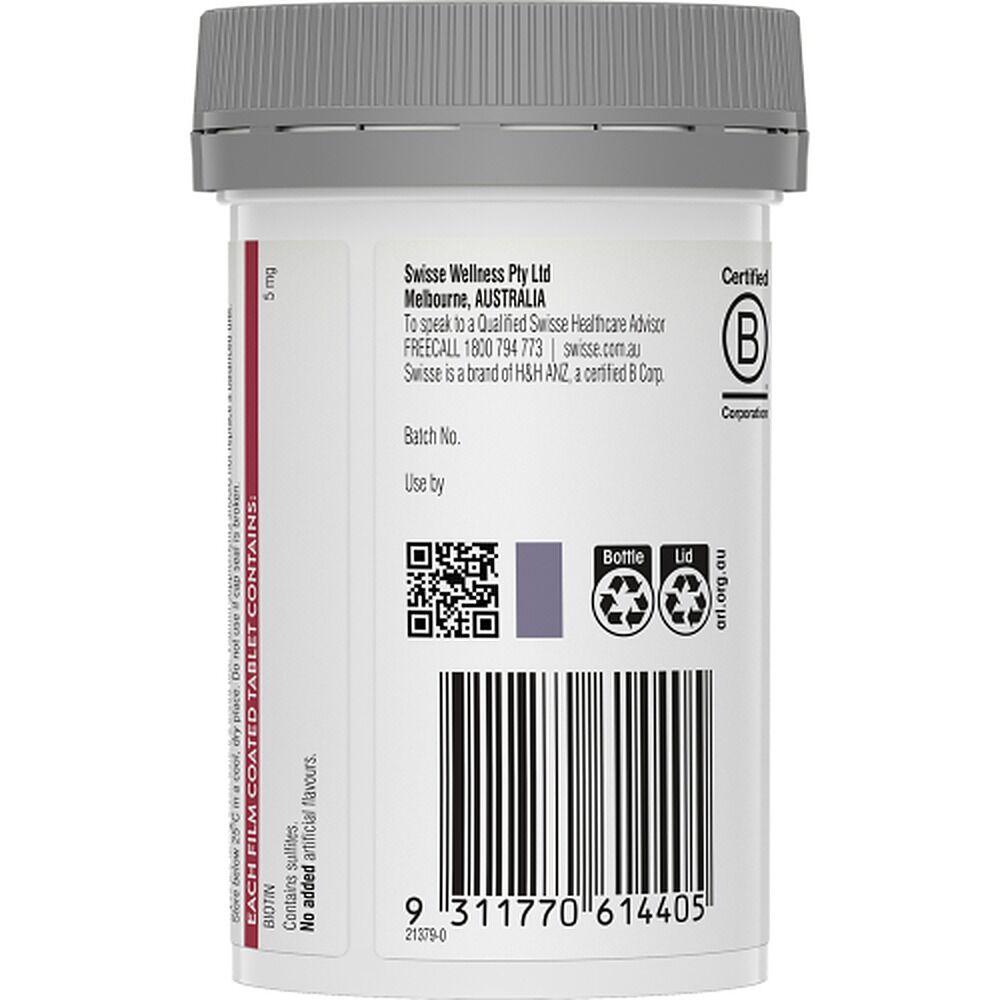 Swisse Beauty High Strength Biotin 5,000mcg 100 Tablets