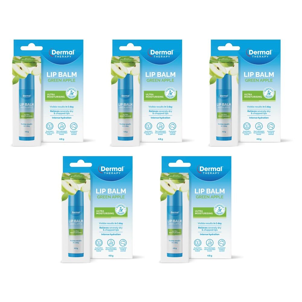 Dermal Therapy Lip Balm Stick Green Apple 4.8g x 6 Bundle of 5