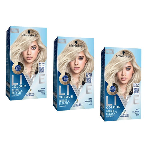 Schwarzkopf LIVE Colour Intense Bleach Max Blonde 00B Pack of 3