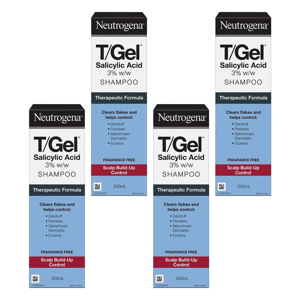Neutrogena T/Gel Salicylic Acid Shampoo 200mL Pack of 4