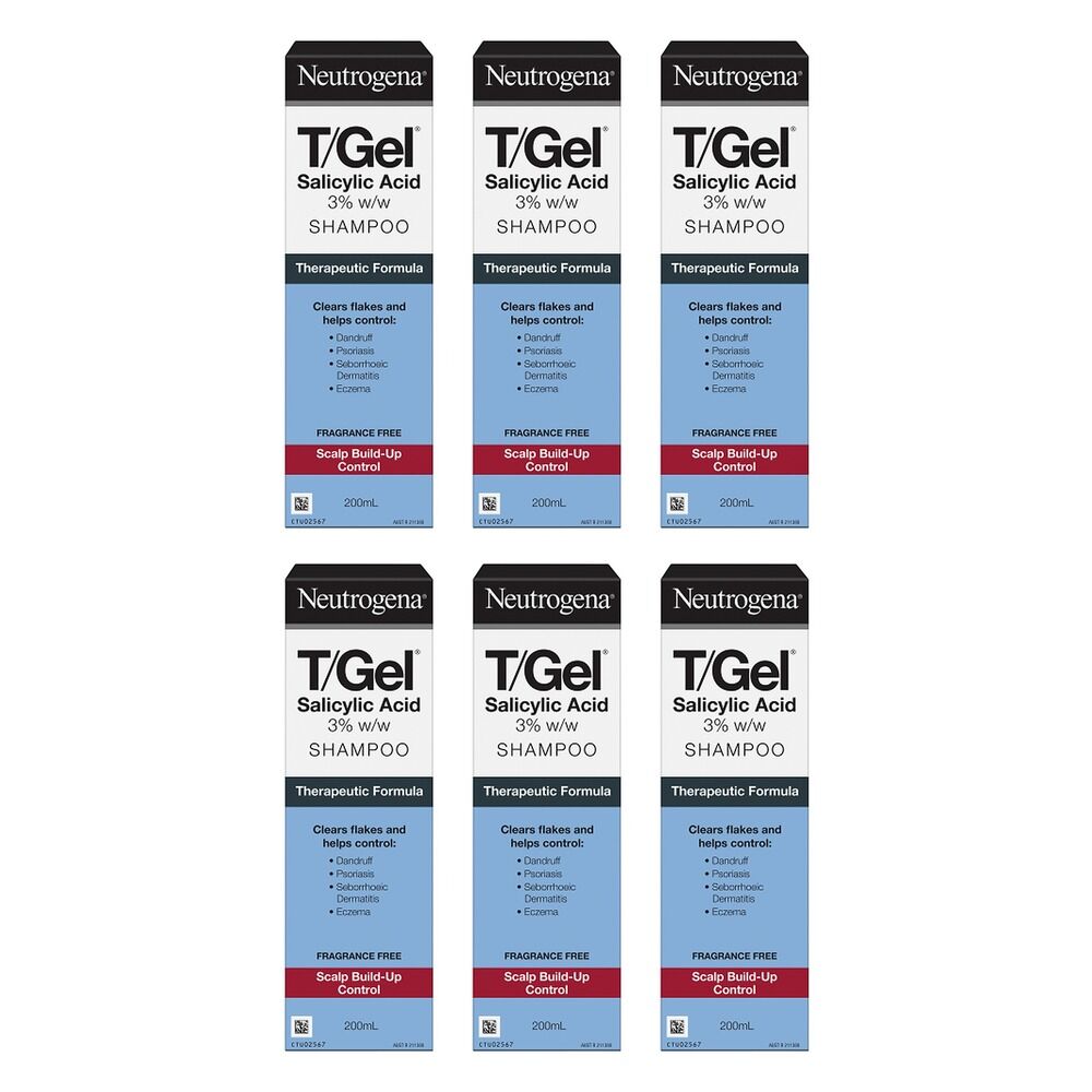 Neutrogena T/Gel Salicylic Acid Shampoo 200mL Pack of 6
