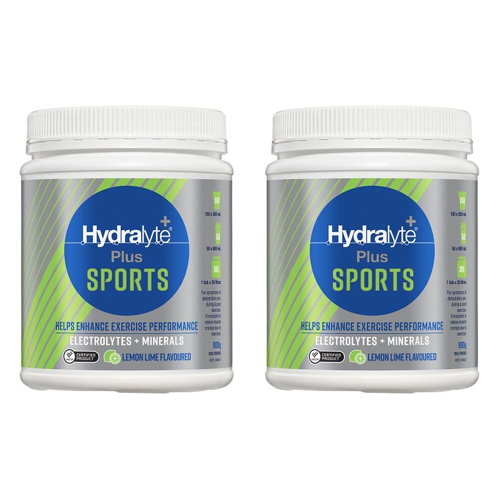 Hydralyte Plus Sports Lemon Lime Flavoured Powder 900g Pack of 2