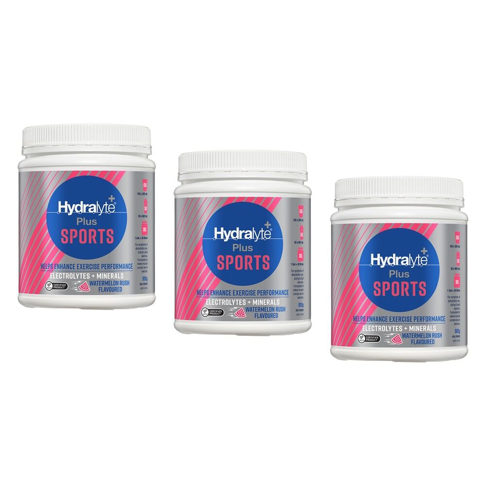 Hydralyte Plus Sports Watermelon Rush Flavoured Powder 900g Pack of 3