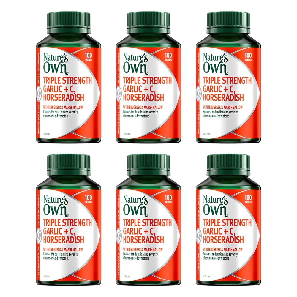 Nature's Own Triple Strength Garlic + C, Horseradish 100 Tablets Pack of 6
