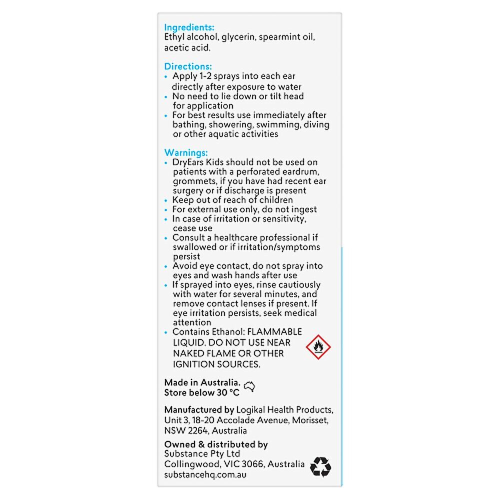 BioRevive DryEars Kids Swimmer's Ear Prevention Spray Blue 30mL