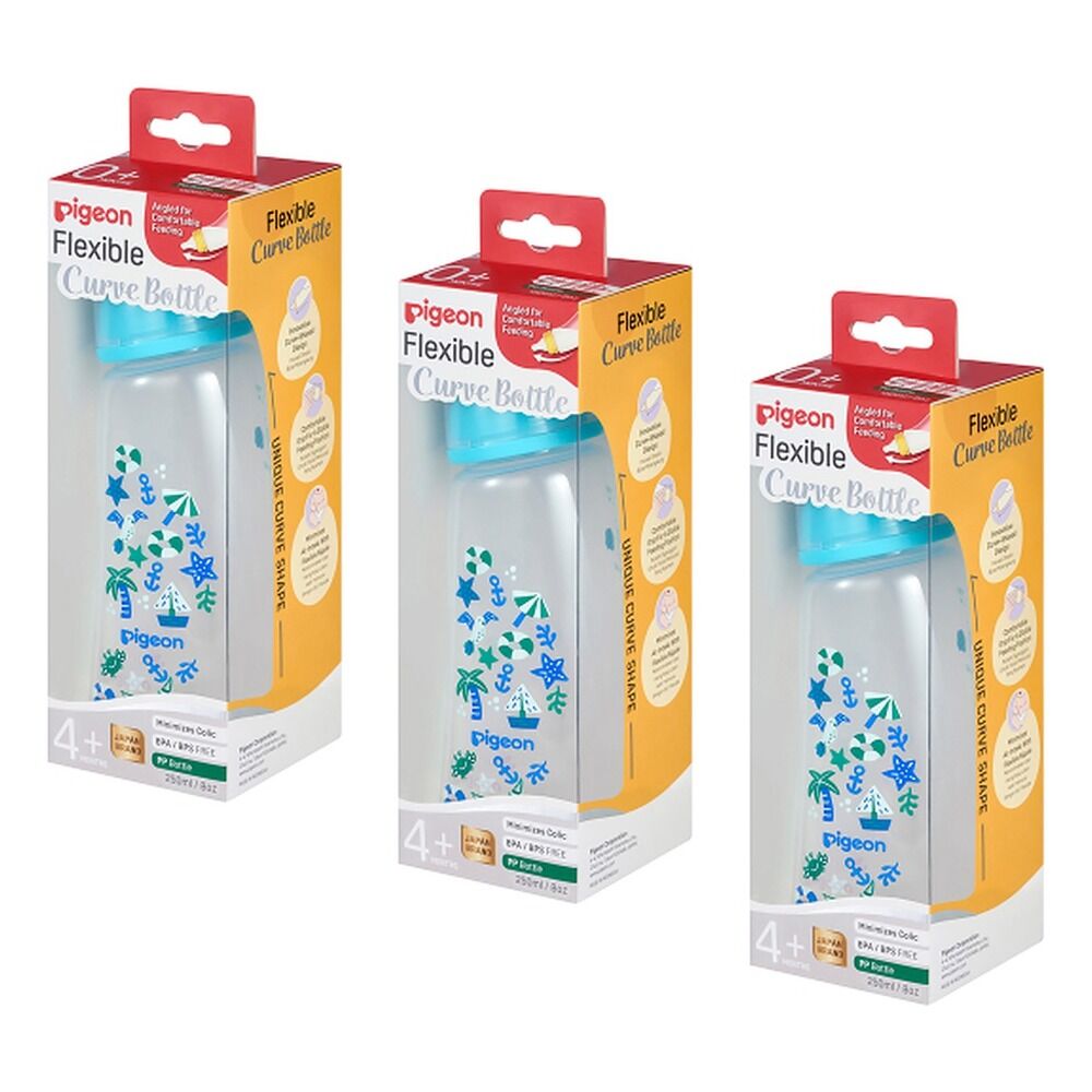 Pigeon Slim Neck Curve Bottle Beach 250mL Pack of 3