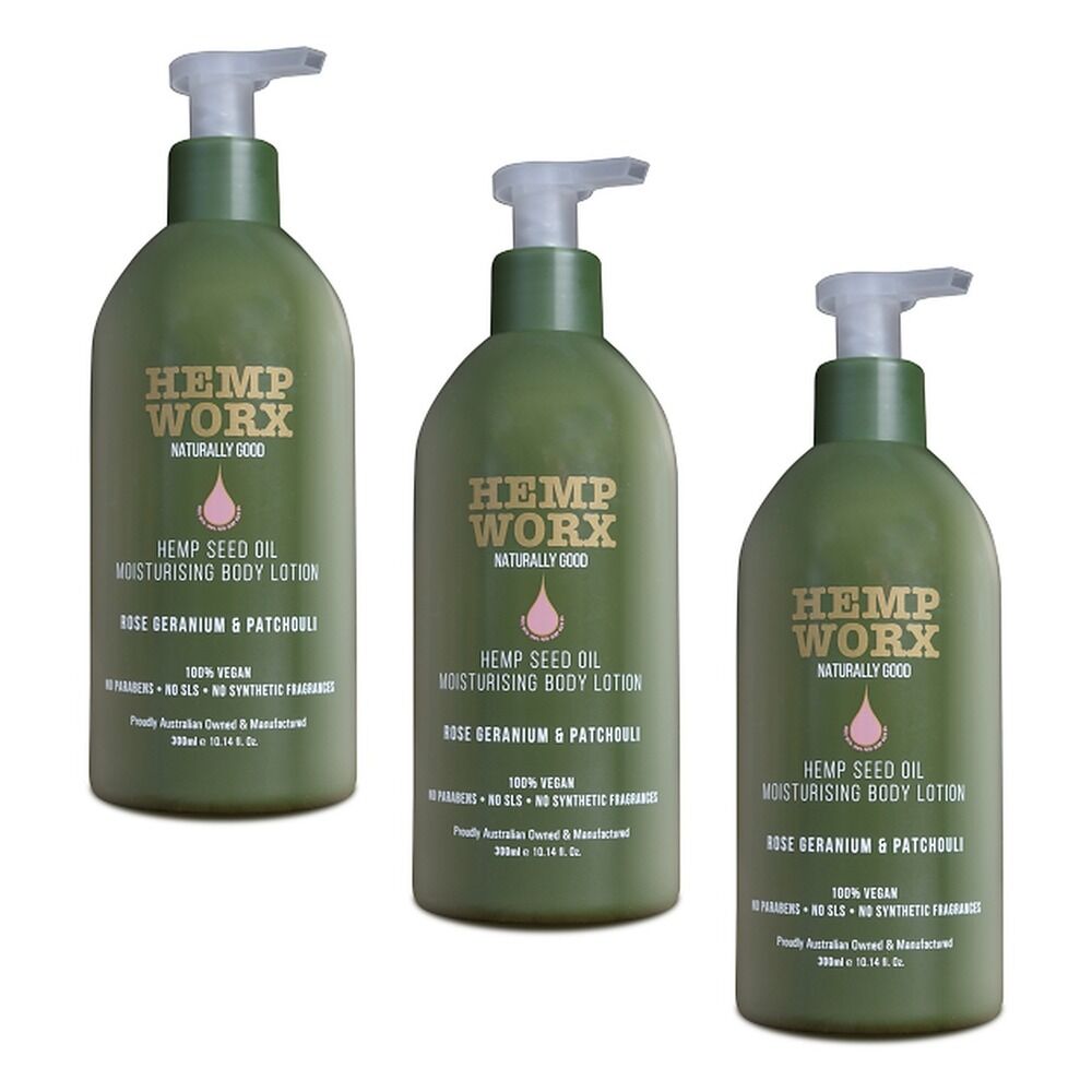 Hemp Worx Rose Geranium & Patchouli Body Lotion 300mL Pack of 3