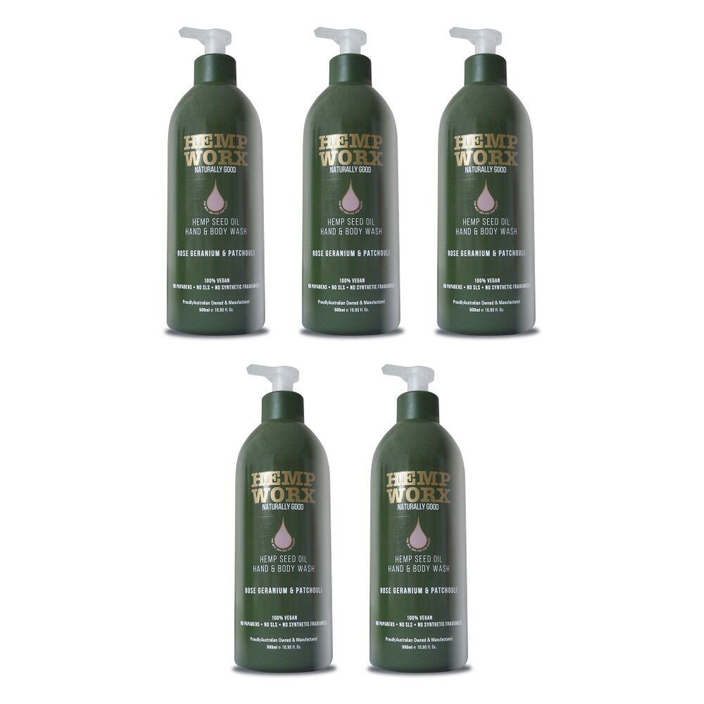 Hemp Worx Rose Geranium & Patchouli Hand and Body Wash 500mL Pack of 5