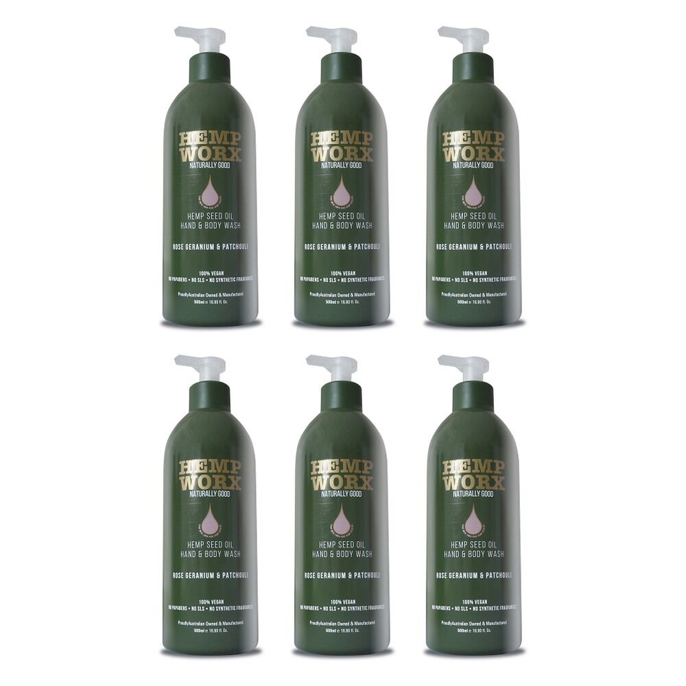 Hemp Worx Rose Geranium & Patchouli Hand and Body Wash 500mL Pack of 6