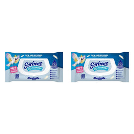 Sorbent Flushable Wipes Hypo-Allergenic 80s x 12 Bundle of 2
