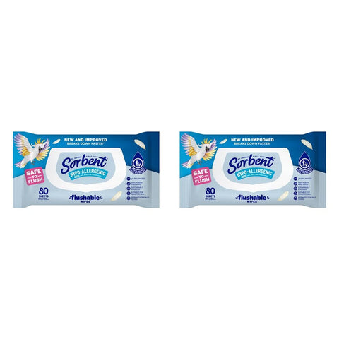 Sorbent Flushable Wipes Hypo-Allergenic 80s x 12 Bundle of 2