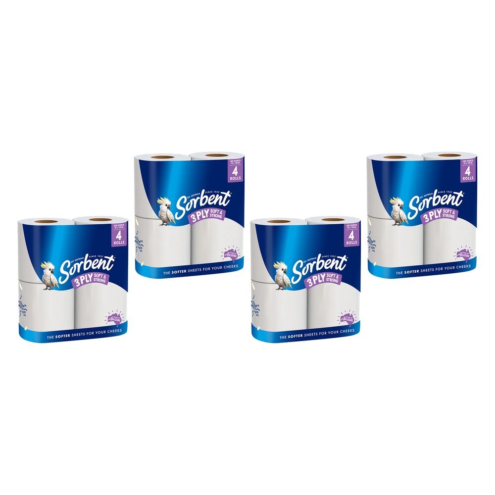 Sorbent Silky White Double Length Toilet Tissue 3 Ply 4 Pack x 4 Bundle of 4