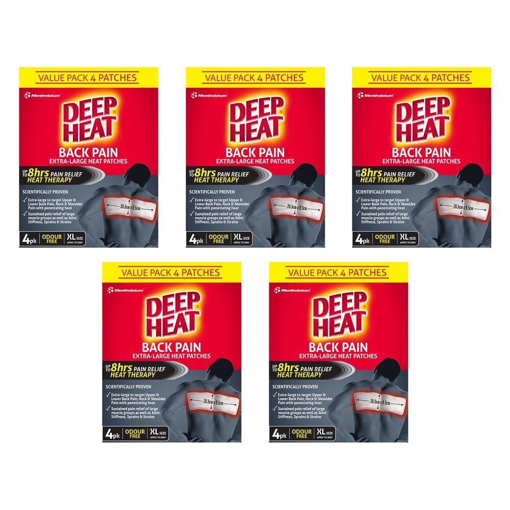 Deep Heat Back Pain Extra Large Heat Patches 4 Pack Bundle of 5