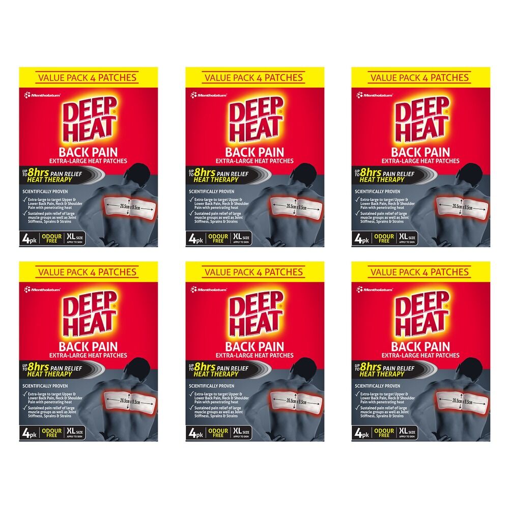 Deep Heat Back Pain Extra Large Heat Patches 4 Pack Bundle of 6