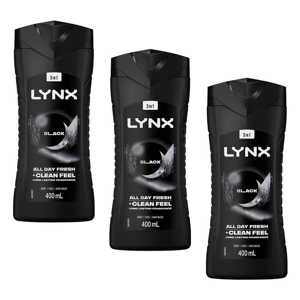Lynx Black 3-in-1 Body Wash 400mL Pack of 3