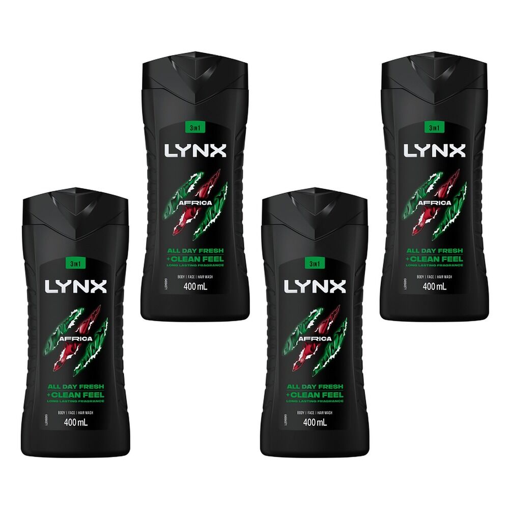 Lynx Africa 3-in-1 Body Wash 400mL Pack of 4