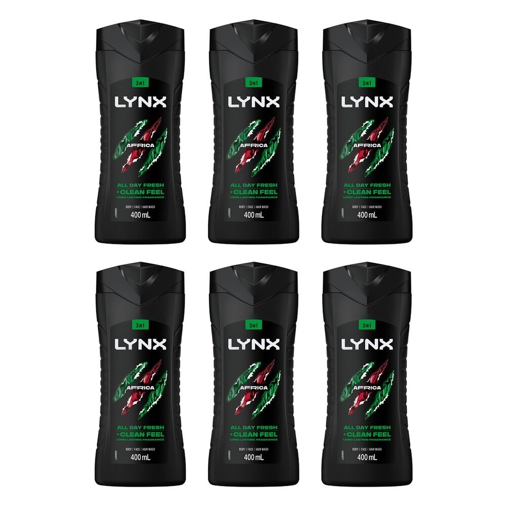 Lynx Africa 3-in-1 Body Wash 400mL Pack of 6