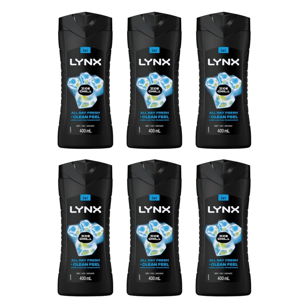 Lynx Ice Chill 3-in-1 Body Wash 400mL Pack of 6