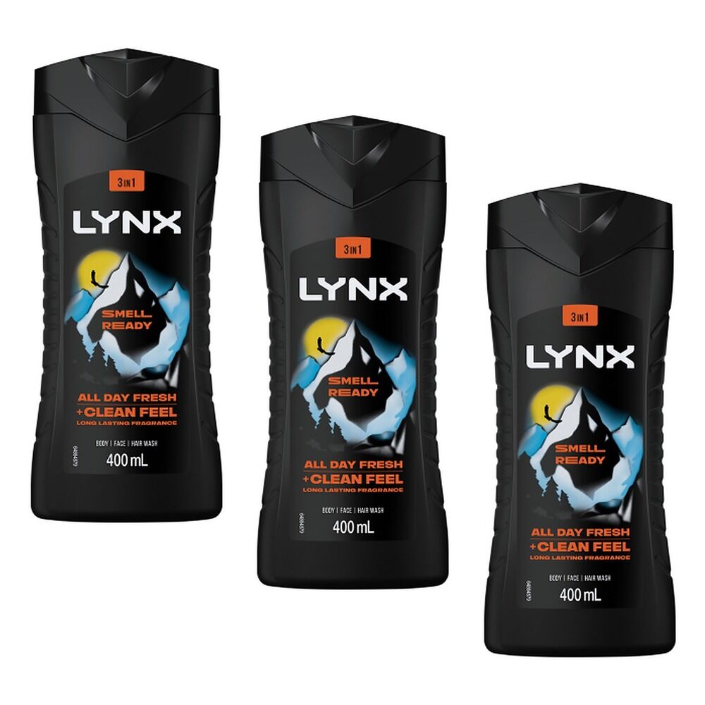 Lynx Smell Ready 3-in-1 Body Wash 400mL Pack of 3