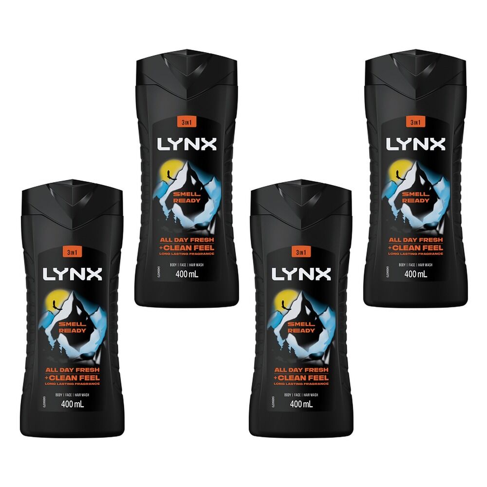 Lynx Smell Ready 3-in-1 Body Wash 400mL Pack of 4