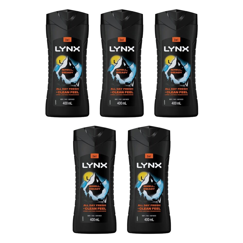 Lynx Smell Ready 3-in-1 Body Wash 400mL Pack of 5