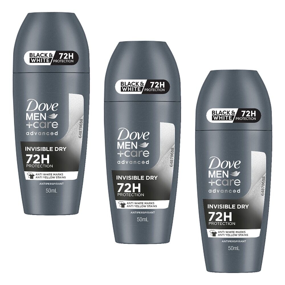 Dove Men Deodorant Advanced 72HR Invisible Dry Roll-On 50mL Pack of 3