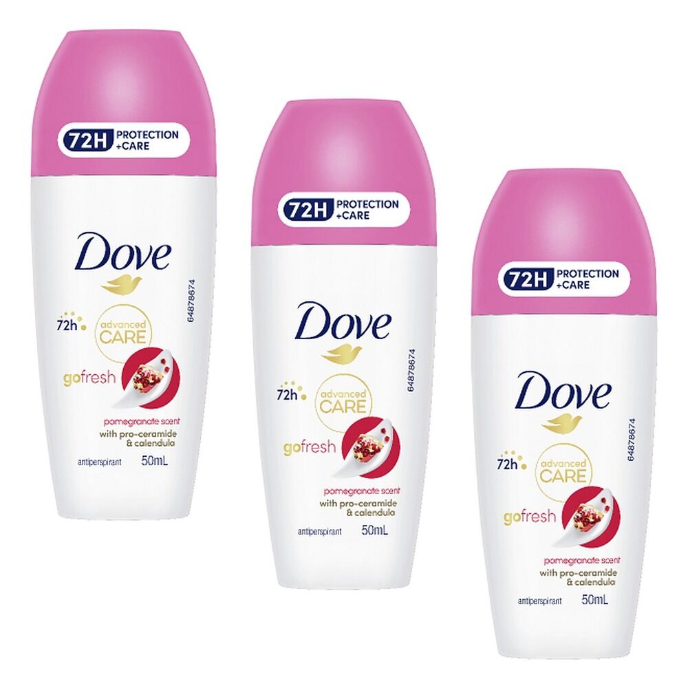 Dove Advanced Care Antiperspirant 72HR Protection Pomegranate Roll-On Pack of 3